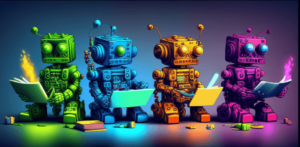 robots studying and memorizing book
