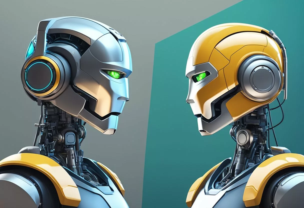 Two AI chatbots face off on a digital platform. ChatGPT 4 showcases advanced features while ChatGPT 3.5 appears limited. The comparison highlights the value of upgrading to the newer version